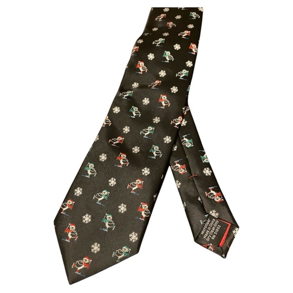 HALLMARK Penguin Holiday Traditions Necktie Black Textured Christmas - Picture 2 of 7